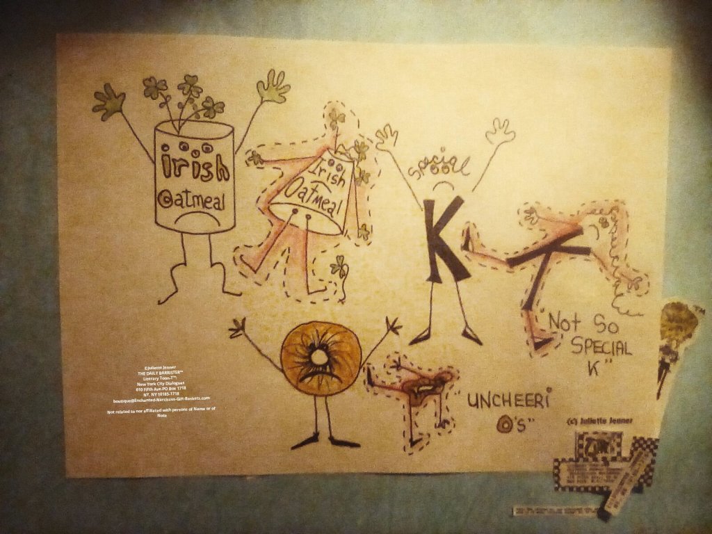 ©Juliette Jenner/ THE DAILY BARRISTER™ Literary Toon-T™:New York City Dialogues 610 Fifth Ave.POB 1718, NY,NY 10185-1718 boutique@Enchanted-Narcissus-Gift-Baskets.com